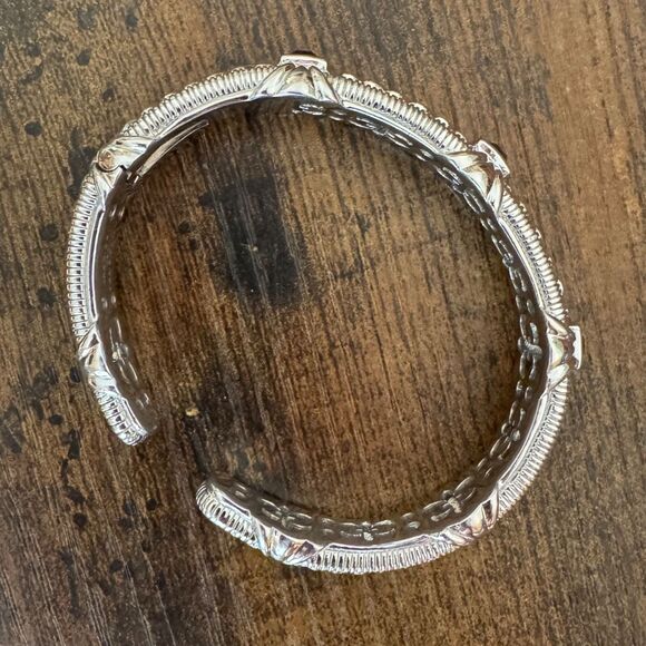 Vintage Judith Ripka Sterling Silver Amethyst Hinged Cuff Bracelet Rope Textured - Picture 7 of 17